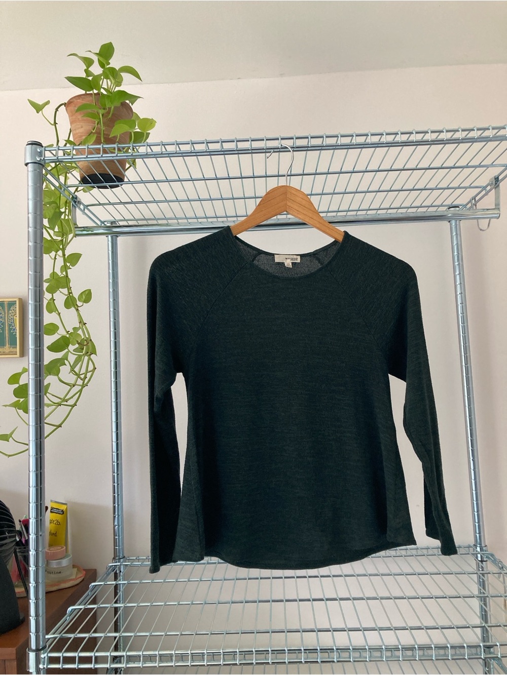 Aritzia Dark Green Long-Sleeve Crewneck Top